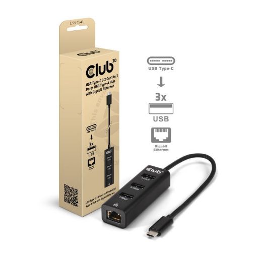 Obrázek Club3D hub USB-C 3.2 na 3xUSB-A 3.2 + RJ45 1Gbps