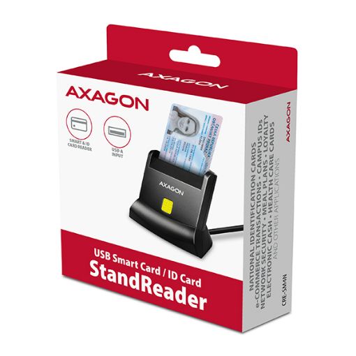 Obrázek AXAGON CRE-SM4N, USB-A StandReader čtečka kontaktních karet Smart card (eObčanka), kabel 1.3m