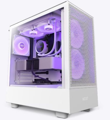 Obrázek NZXT skříň H5 Flow RGB edition / 2x120 mm fan / USB 3.0 / USB-C 3.1 / RGB / průhledná bočnice / mesh panel / bílá