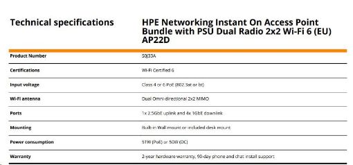 Obrázek HPE Networking Instant On Access Point Bundle with PSU Dual Radio 2x2 Wi-Fi 6 (EU) AP22D