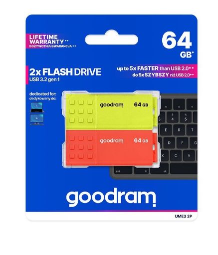 Obrázek GOODRAM Flash Disk 2x64GB UME3, USB 3.0, žlutá, oranžová