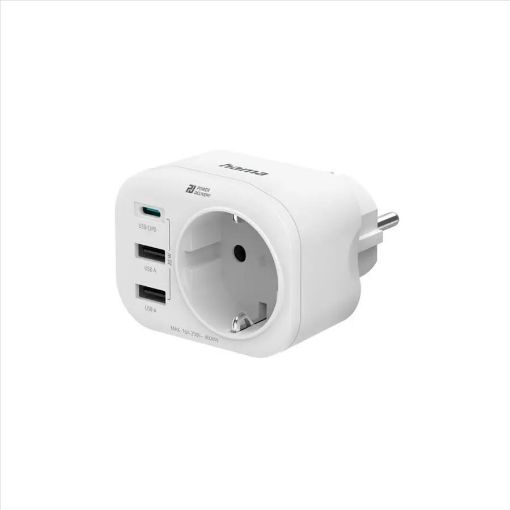 Obrázek Hama zásuvková USB nabíječka, 1x el. zásuvka, 1x USB-C PD, 2x USB-A, 20 W