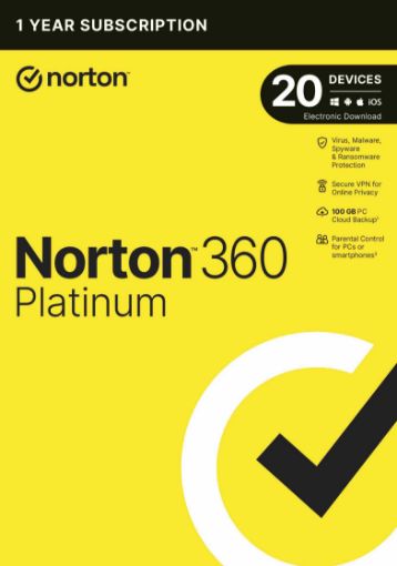 Obrázek NORTON 360 PLATINUM 100GB +VPN 1 uživatel pro 20 zařízení na 1 rok ESD