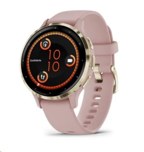 Obrázek Garmin Venu® 3S, Nerezová luneta Soft Gold, pouzdro Dust Rose, silikonový řemínek