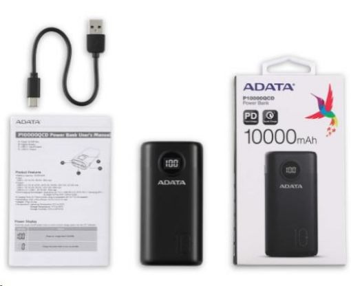 Obrázek ADATA PowerBank AP10000 - externí baterie pro mobil/tablet 10000mAh, bílá (37Wh) USB-C