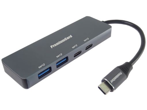 Obrázek PREMIUMCORD Hub USB-C na 2x USB 3.2 Typ-C +2x USB 3.2, 5G SuperSpeed, Aluminum