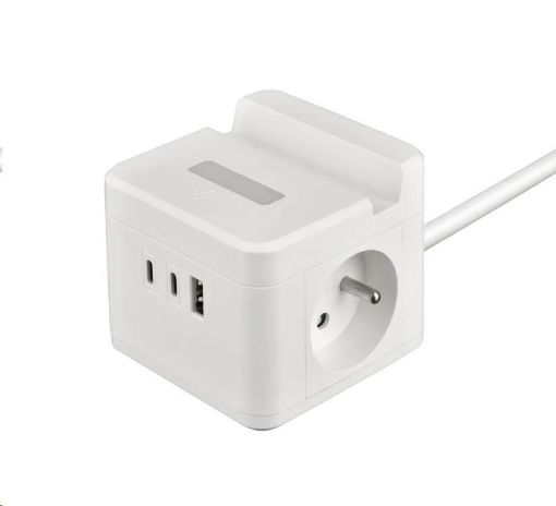 Obrázek Viking síťový adaptér YC23H, 2x 230 V, 1x USB-A, 2x USB-C, dotykové světlo, funkce stojánku, bílá