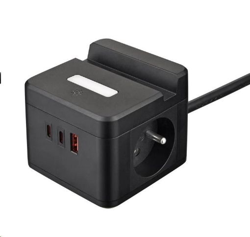 Obrázek Viking síťový adaptér YC23H, 2x 230 V, 1x USB-A, 2x USB-C, dotykové světlo, funkce stojánku, černá