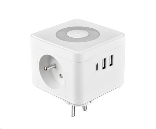 Obrázek Viking síťový adaptér Y23L, 2x 230 V, 1x USB-A, 2x USB-C, dotykové světlo, bílá