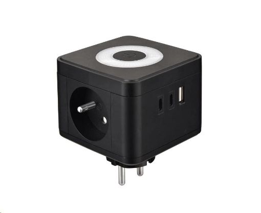 Obrázek Viking síťový adaptér Y23L, 2x 230 V, 1x USB-A, 2x USB-C, dotykové světlo, černá