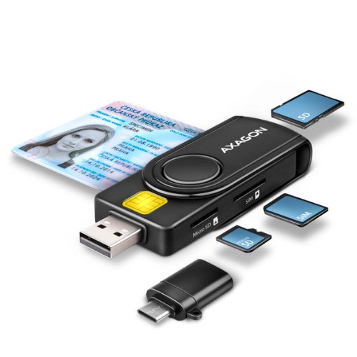 Obrázek AXAGON CRE-SMP2A, USB-A PocketReader 4-slot čtečka Smart card (eObčanka) + SD/microSD/SIM