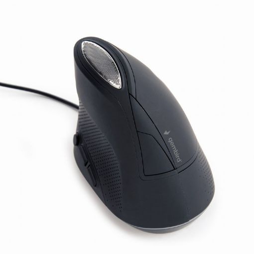 Obrázek GEMBIRD myš MUS-ERGO-03, Vertikální - Ergonomická, drátová USB, podsvícená, šedá