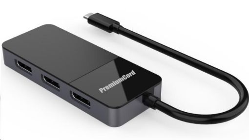 Obrázek PremiumCord USB-C (DP1.4) na 3x DP1.4 MST 8K Adapter extended, mirror, duplicate režimy zobrazení na třech monitorech