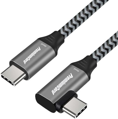 Obrázek PREMIUMCORD Zahnutý kabel USB-C (USB 3.2 Gen 2, 3A, 60W, 20Gbit/s), hliníkové krytky konektorů, 1m