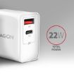 Obrázek AXAGON ACU-PQ22W, PD & QC nabíječka do sítě 22W, 2x port (USB-A + USB-C), PD3.0/QC3.0/AFC/FCP/Apple, bílá