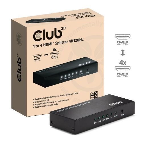 Obrázek Club3D Video rozbočovač 1:4 HDMI 2.0 4K120Hz, 4 porty, černá