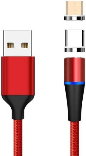 Obrázek PREMIUMCORD Magnetický micro USB a USB-C nabíjecí a datový kabel 1m, červený