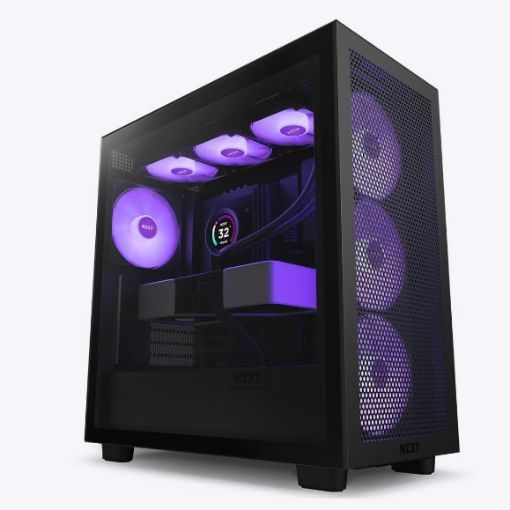 Obrázek NZXT skříň H7 Flow RGB edition / ATX / 3x 140 mm fan / USB-C / 2x USB / prosklená bočnice / mesh panel / RGB / černá