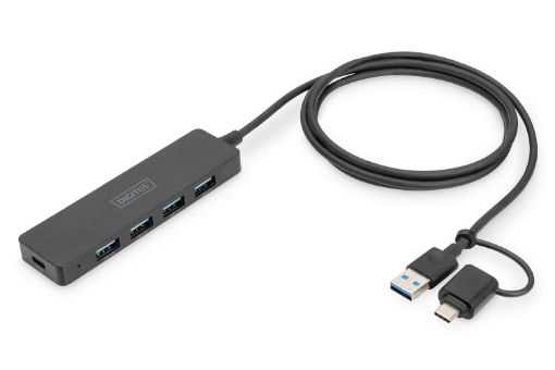 Obrázek DIGITUS USB 3.0, Hub 4-Port, Slim Line with 120cm cable with USB-C adapterr