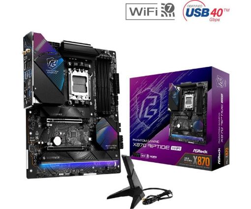 Obrázek ASRock MB Sc AM5 X870 RIPTIDE WIFI, AMD X870, 4xDDR5, 1xHDMI, 2xThunderbolt, WI-FI