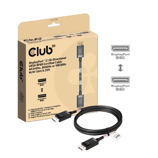 Obrázek Club3D Kabel DisplayPort 2.1 na DisplayPort 2.1, DP80, 4K120Hz/10K60Hz (M/M), 1.6m, černá