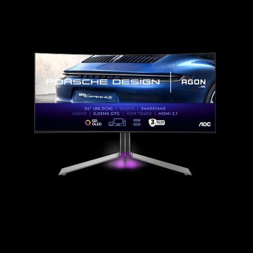 Obrázek AOC MT OLED LCD WLED 34" PD34 - OLED panel, 3440x1440, 240Hz, 0,03ms, 2xHDMI, DP, USB-C, USB 3.2, repro, zakriven