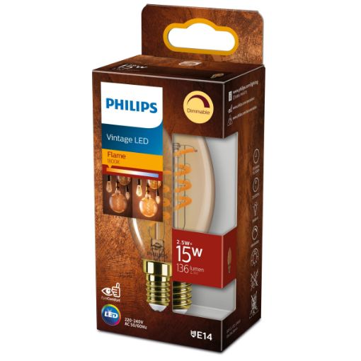 Obrázek PHILIPS žárovka LED classic 15W B35 E14 GOLD SP D RFSRT4