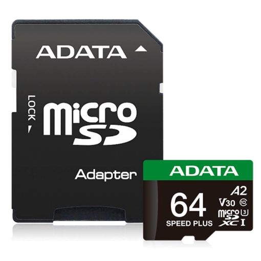 Obrázek ADATA MicroSDXC karta 64GB Speed Plus, U3, C10, A2, V30 (R:160/W:140 MB/s) + SD adaptér