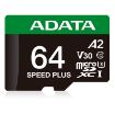 Obrázek ADATA MicroSDXC karta 64GB Speed Plus, U3, C10, A2, V30 (R:160/W:140 MB/s) + SD adaptér