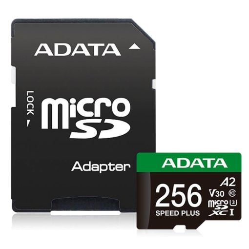 Obrázek ADATA MicroSDXC karta 256GB Speed Plus, U3, C10, A2, V30 (R:180/W:160 MB/s) + SD adaptér