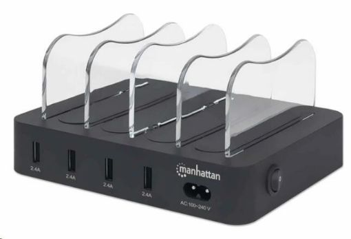 Obrázek MANHATTAN USB nabíjecí stanice, 4-Port USB Charging Station, USB-A, černá