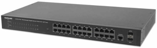 Obrázek Intellinet 24-Port PoE Web-Managed Gigabit Switch with 2 SFP Ports (180 W), 24 PoE+/PoE ports 802.3at/af