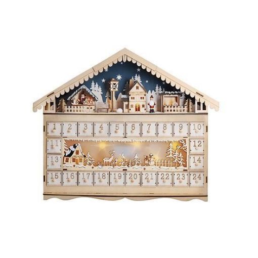 Obrázek Solight LED adventní kalnedář - horská chata, 10x LED, 50x40cm, 2x AA