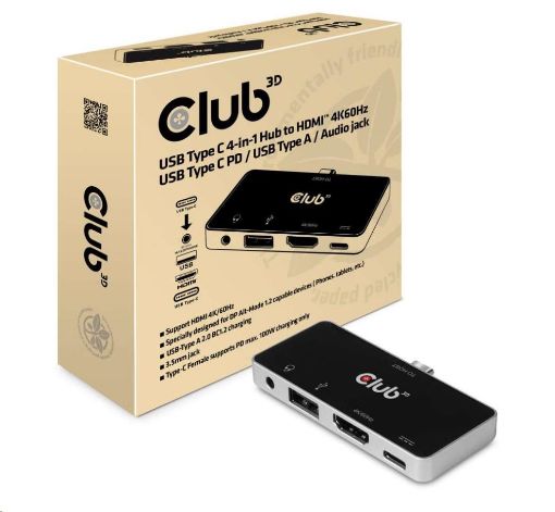 Obrázek Club3D hub pro mobilní telefony USB Type C 4-in-1 Hub to HDMI™ 4K60Hz USB Type C PD / USB Type A / Audio jack