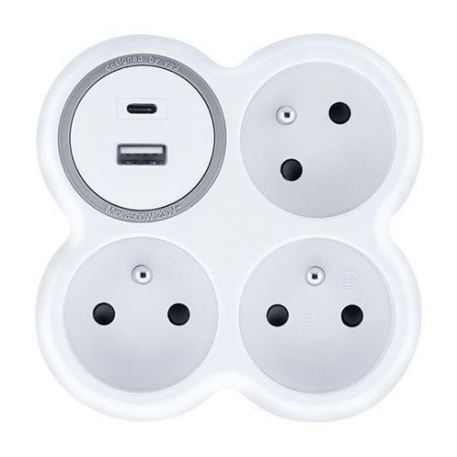 Obrázek Solight rozbočka, 3x 15A, USB nabíječka A+C, bílá-šedá