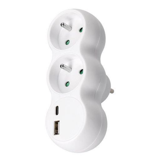 Obrázek Solight rozbočka s USB A+C nabíječkou, 2 x 10A, bílá