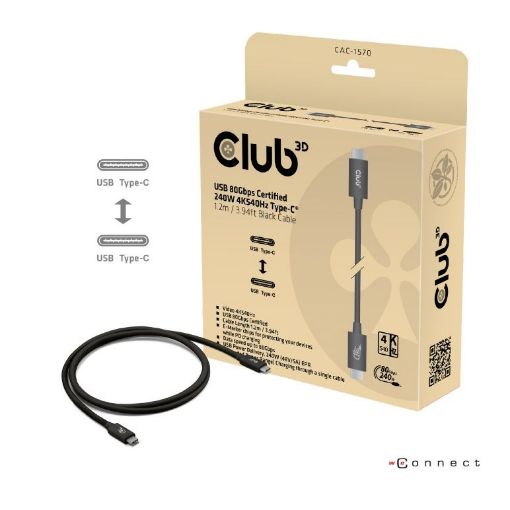 Obrázek Club3D Kabel USB4 v2 Typ-C, 80Gbps, Certifikovaný kabel, 4K540Hz, 8K240Hz, 16K60Hz, PD 240W, 1,2m