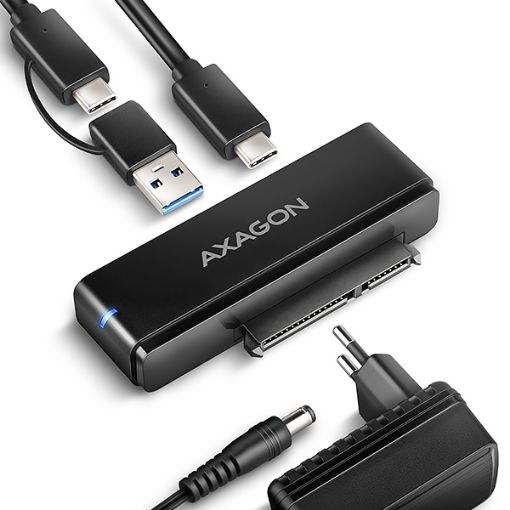 Obrázek AXAGON ADSA-FPX, USB-C 10Gbps - SATA 6G, 2.5"/3.5" SSD/HDD FAST PORT X adaptér, vč. AC napáječe