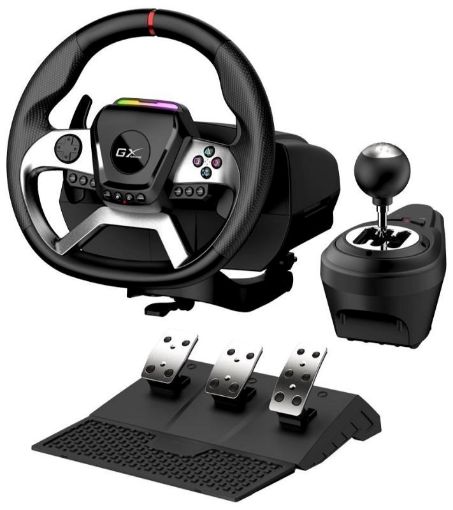 Obrázek GENIUS Volant s pedály GX Gaming SpeedMaster X5 FF, Řadící páka, Drátový USB-C, vibrační, PC, PS4, Xbox One