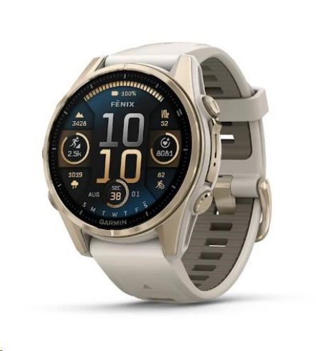 Obrázek Garmin fenix® 8 – 43 mm, AMOLED, Sapphire, Soft Gold / Fog grey se silikonovým řemínkem, EU