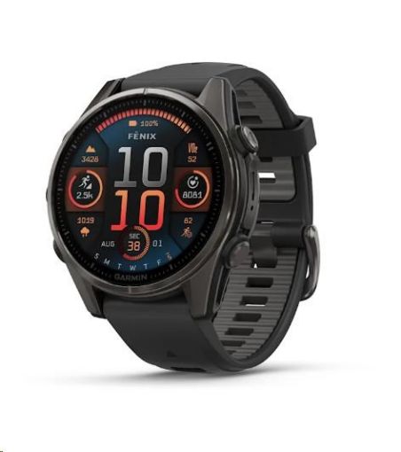 Obrázek Garmin fenix® 8 – 43 mm, AMOLED, Sapphire, Carbon grey DLC titanium, Black / Pebble grey se silikonovým řemínkem, EU