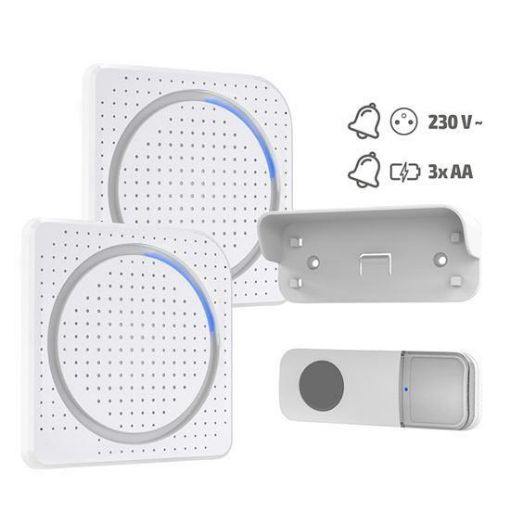 Obrázek Solight 2x bezdrátový zvonek, do zásuvky + bateriový, 200m, bílý, learning code