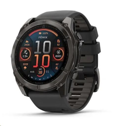 Obrázek Garmin fenix® 8 AMOLED Sapphire - 51 mm - Carbon Gray DLC Titanium with Black | Pebble Gray Silicone Band, EU