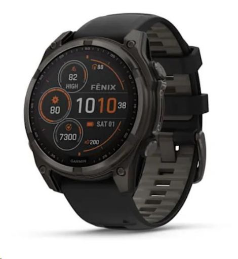 Obrázek Garmin - fenix 8 Solar Sapphire - 47 mm - Carbon Gray DLC Titanium with Black | Pebble Gray Silicone Band, EU