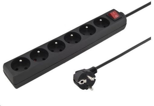 Obrázek PREMIUMCORD Prodlužovací přívod 230V 5m 6 zásuvek + vypínač, černý