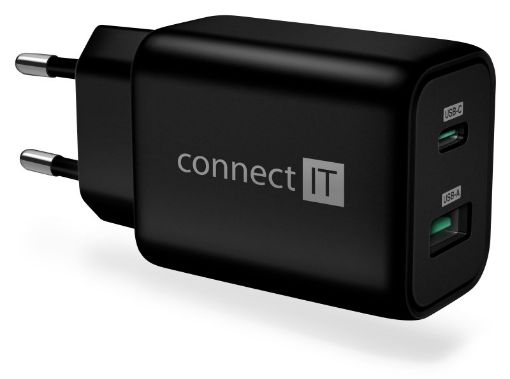 Obrázek CONNECT IT Wanderer2 GaN nabíjecí adaptér 1×USB-C + 1xUSB-A, 33W PD, černá
