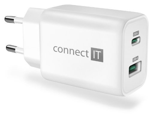 Obrázek CONNECT IT Wanderer2 GaN nabíjecí adaptér 1×USB-C + 1xUSB-A, 33W PD, bílá