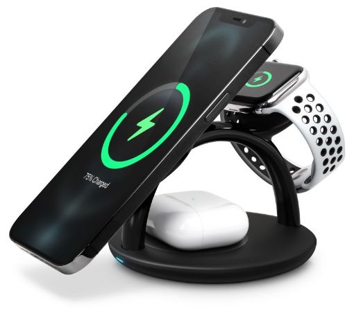 Obrázek CONNECT IT Bezdrátová nabíječka 3v1 MultiCharge MagSafe pro IPhone, Apple Watch a AirPods, 15 W, Černá