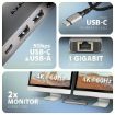 Obrázek AXAGON HMC-7HX2, USB 5Gbps hub, 2x USB-A, USB-C, 2x HDMI 4k/60Hz, RJ-45 GLAN, PD 100W, kabel USB-C 15cm