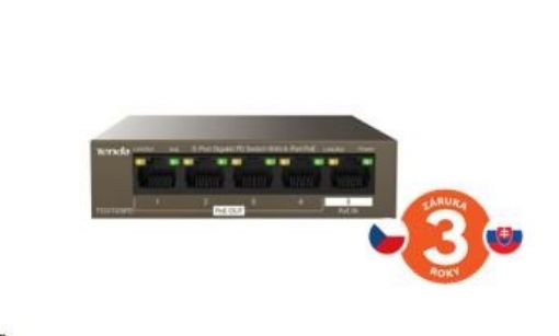 Obrázek Tenda TEG1105PD - 5-port PoE PD Gigabit Ethernet Switch, 1x PoE IN, 4x PoE OUT, Kov, Fanless